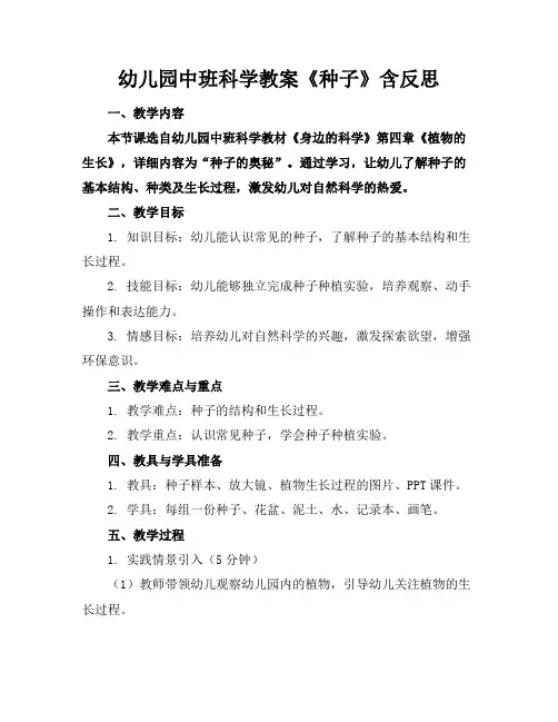 幼儿园中班科学教案《种子》含反思