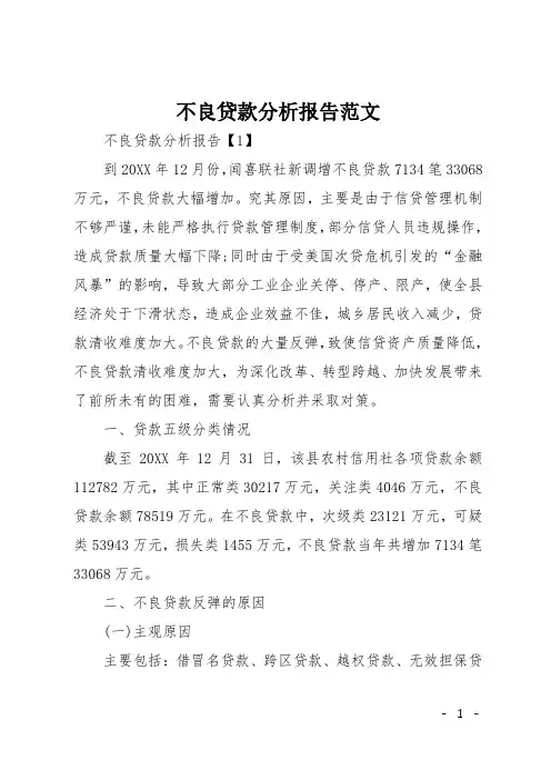 不良贷款分析报告范文