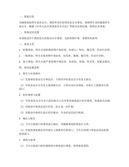 小学食品安全事故处置预案