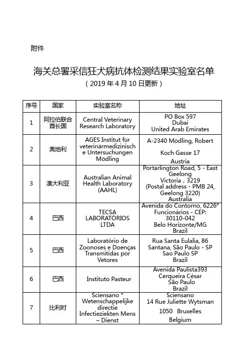 狂犬病抗体检测实验室名单资料