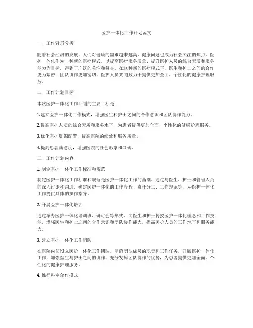 医护一体化工作计划范文