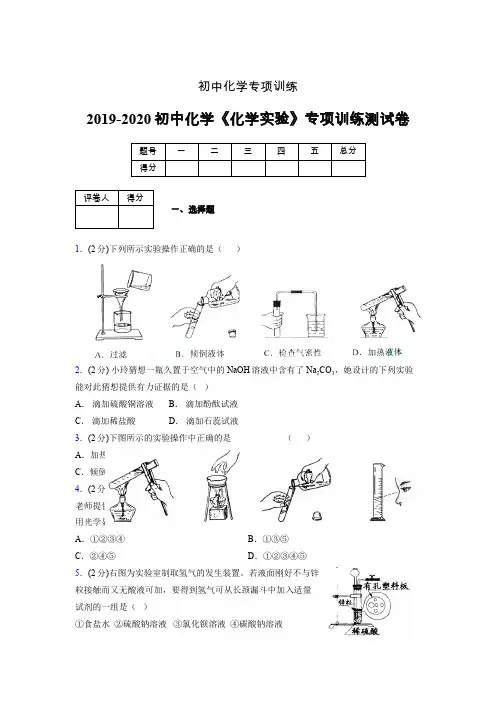 2019-2020学年初中化学《化学实验》专项训练模拟测试(含答案) (147)