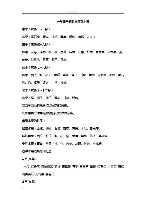 一年四季时令的蔬菜水果