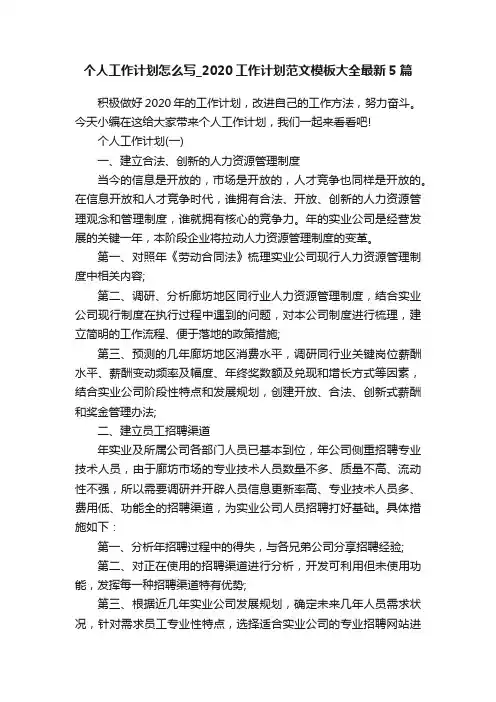个人工作计划怎么写_2020工作计划范文模板大全最新5篇