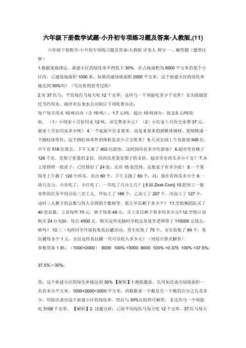 六年级下册数学试题-小升初专项练习题及答案-人教版,(11)