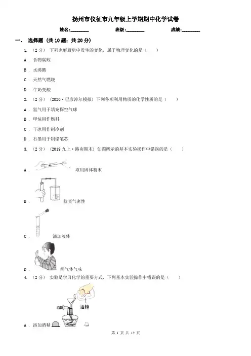 扬州市仪征市九年级上学期期中化学试卷