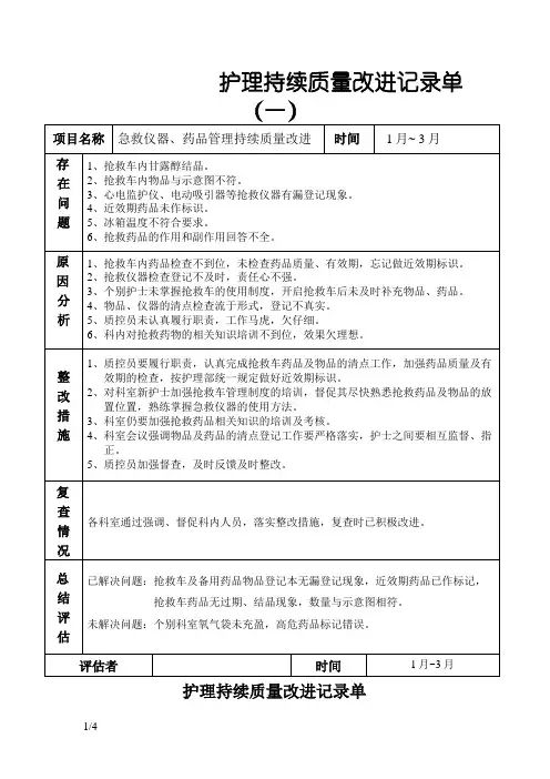 抢救药品持续质量改进