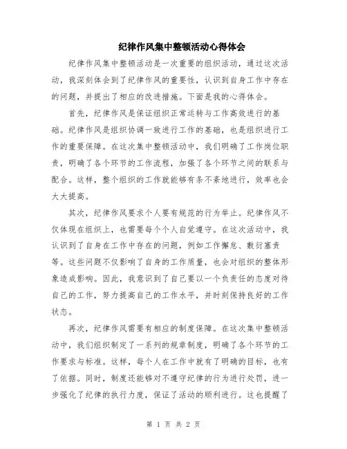 纪律作风集中整顿活动心得体会