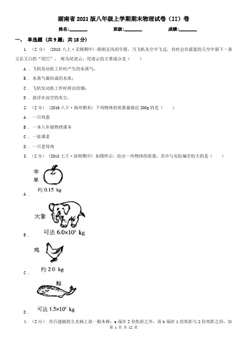 湖南省2021版八年级上学期期末物理试卷(II)卷