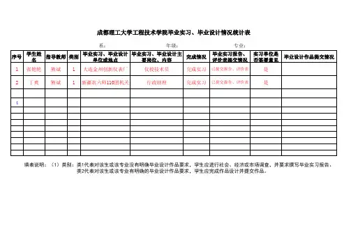 毕业实习、毕业设计情况统计表(样表)