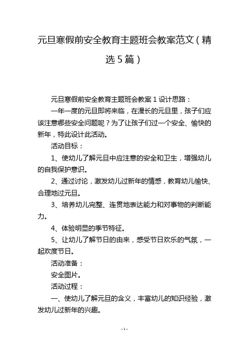 元旦寒假前安全教育主题班会教案范文(精选5篇)