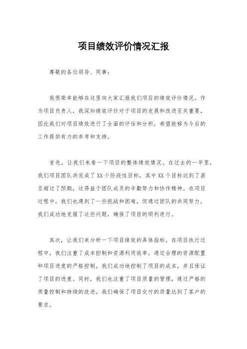 项目绩效评价情况汇报