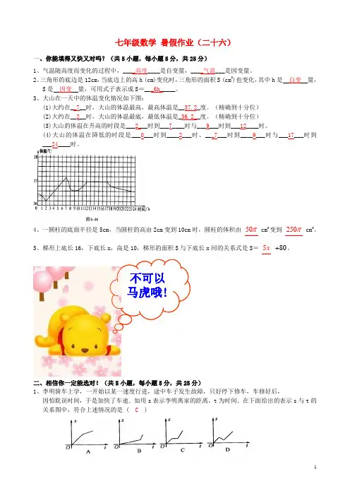 七年级数学 暑假作业(二十六) 北师大版 