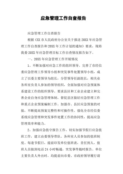 应急管理工作自查报告