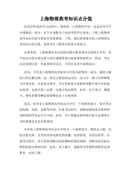 上海物理高考知识点分值