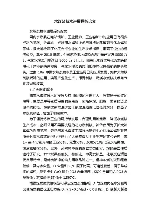 水煤浆技术进展探析论文