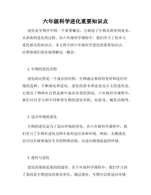 六年级科学进化重要知识点