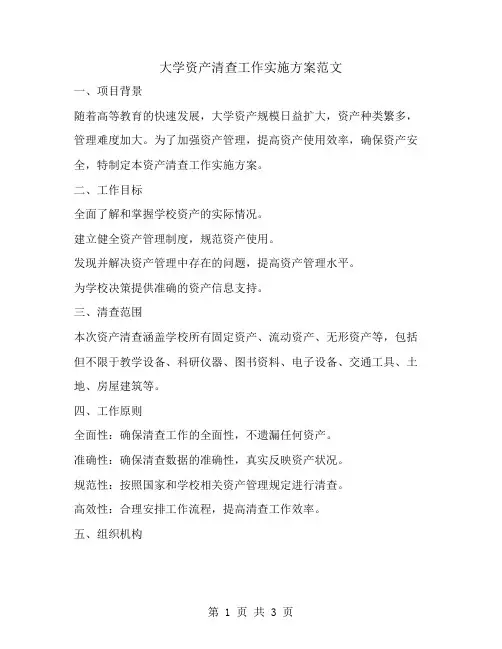 大学资产清查工作实施方案范文