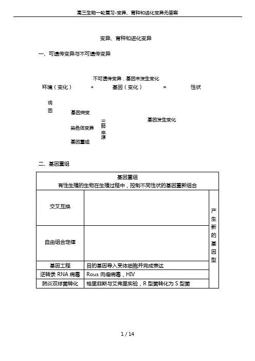 高三生物一轮复习-变异、育种和进化变异无答案