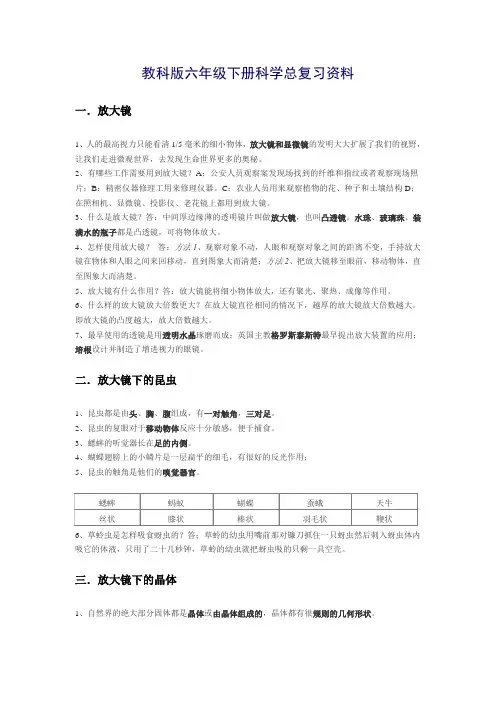 教科版六年级下册科学总复习资料