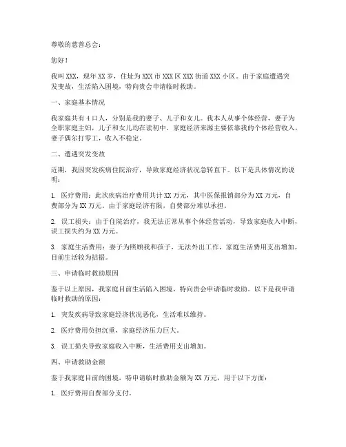 慈善临时救助申请报告