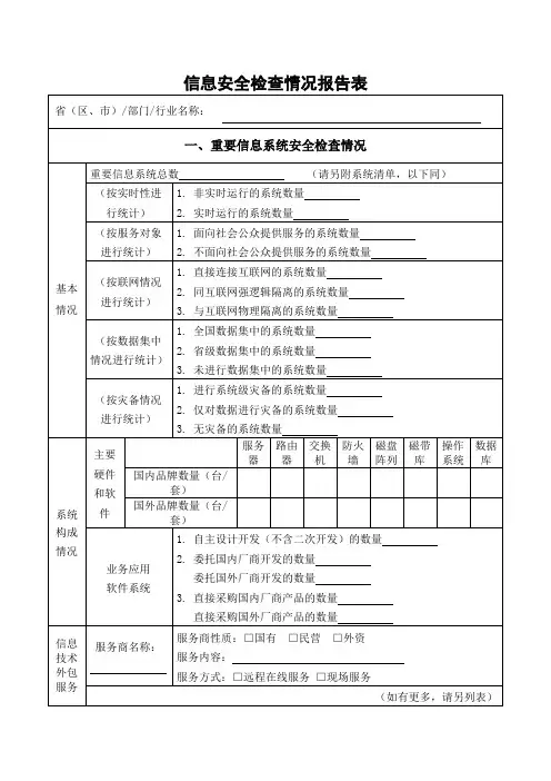 信息安全检查情况报告表