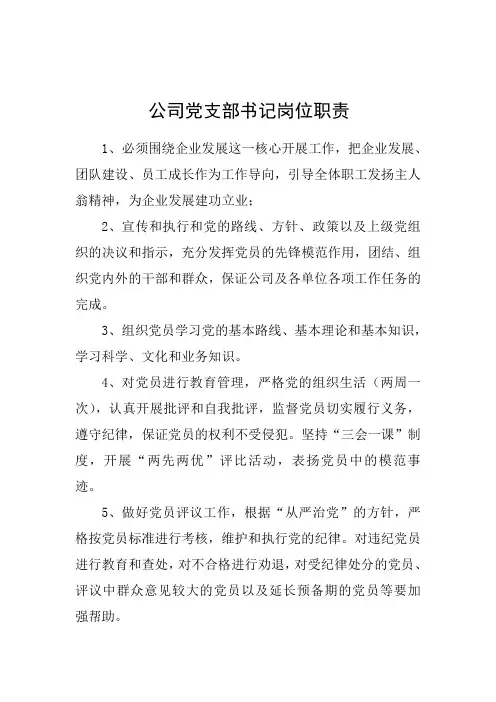 公司党支部书记职责