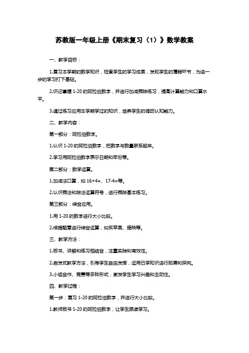 苏教版一年级上册《期末复习(1)》数学教案