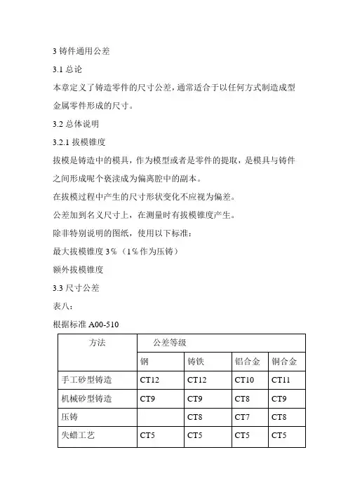 铸件通用公差