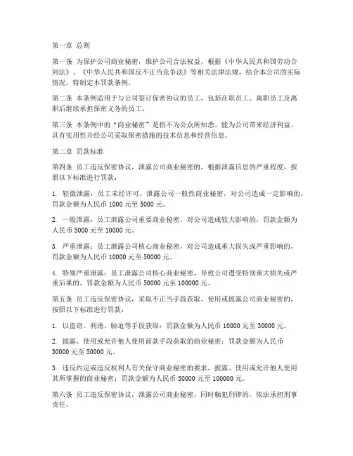 公司保密协议的罚款条例