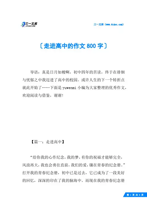 走进高中的作文800字