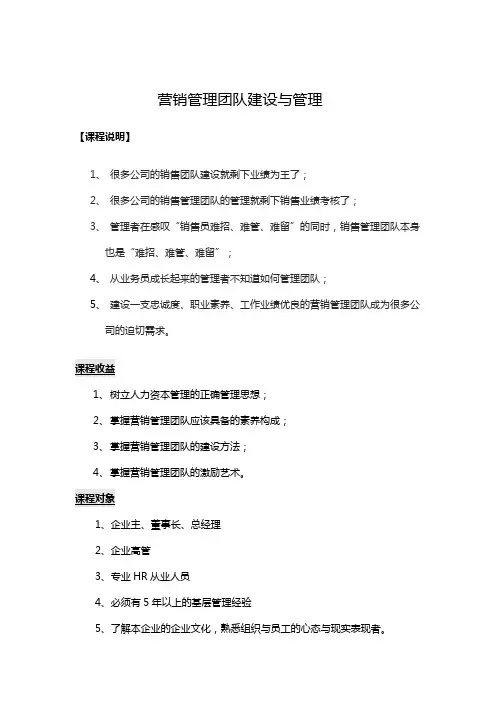 营销管理团队建设与管理2.0