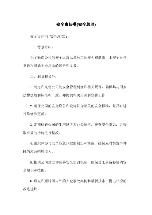 安全责任书(安全总监)
