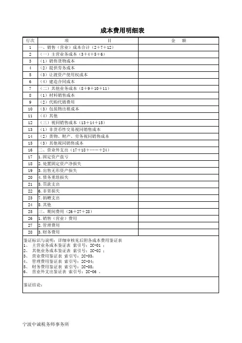 成本费用明细表