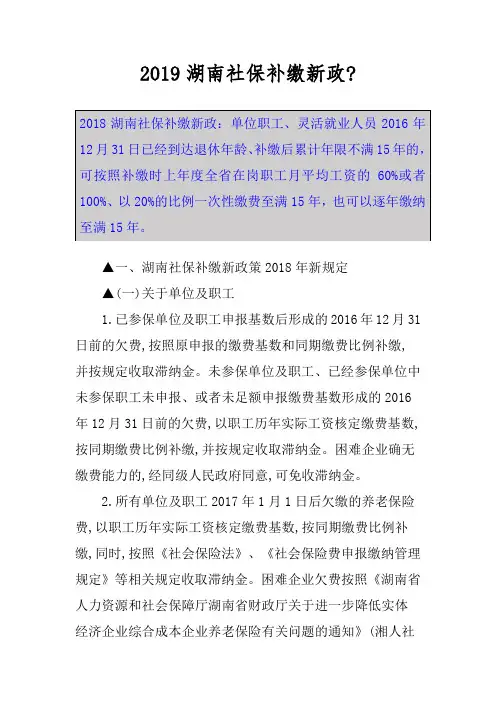 2019湖南社保补缴新政-