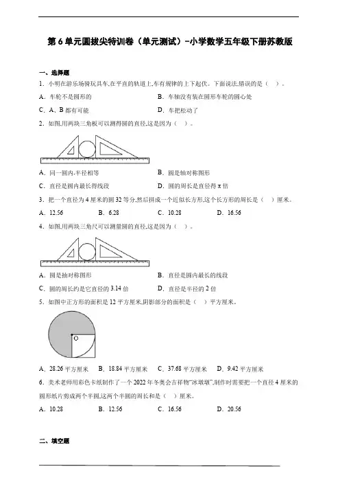 第6单元圆拔尖特训卷(单元测试) 小学数学五年级下册苏教版(含答案)