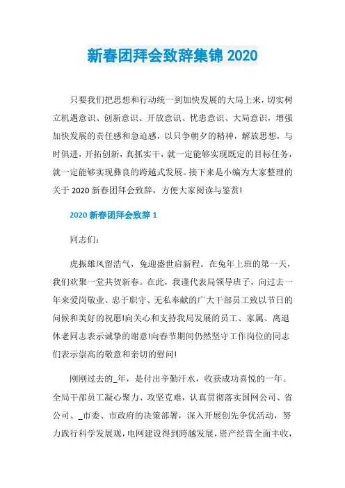新春团拜会致辞集锦2020