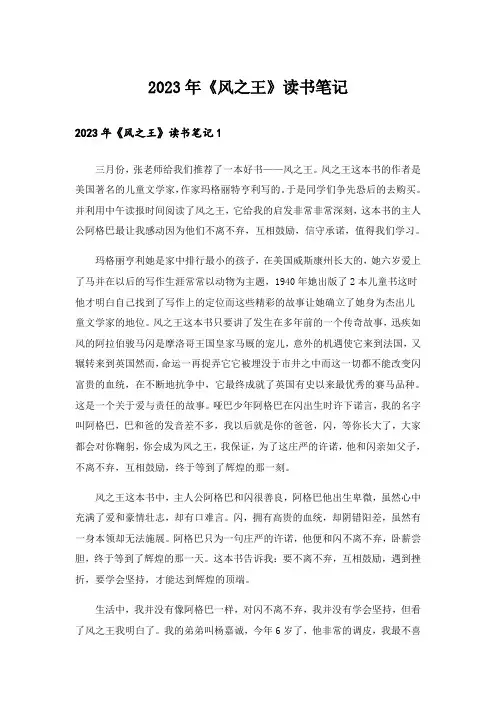 2023年《风之王》读书笔记