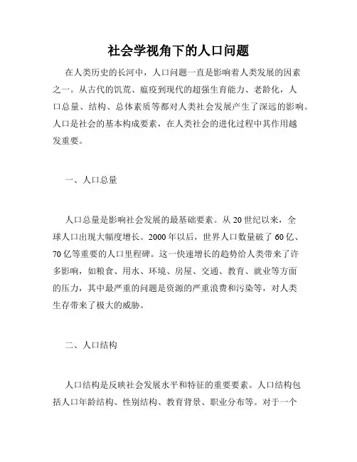 社会学视角下的人口问题