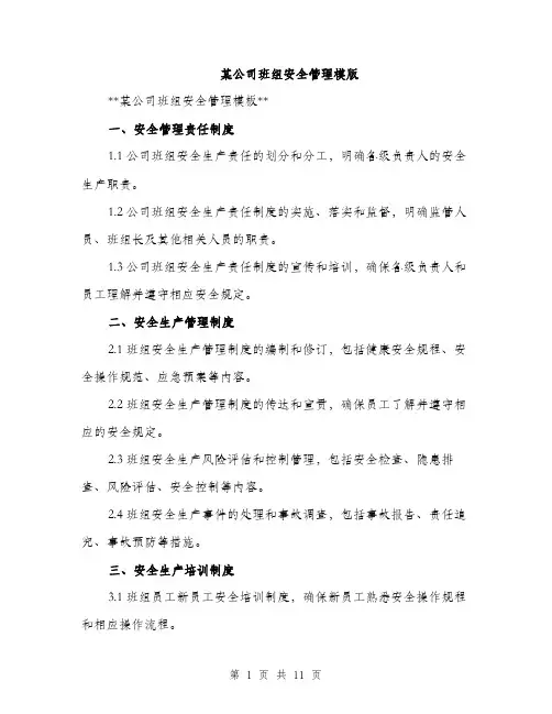 某公司班组安全管理模版（3篇）