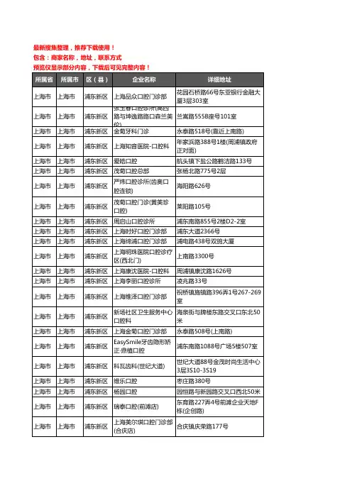新版上海市上海市浦东新区牙科企业公司商家户名录单联系方式地址大全349家