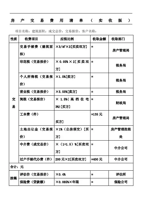 二手房交易税费计算明细表