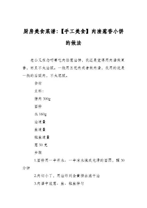 厨房美食菜谱：【手工美食】肉渣葱香小饼的做法