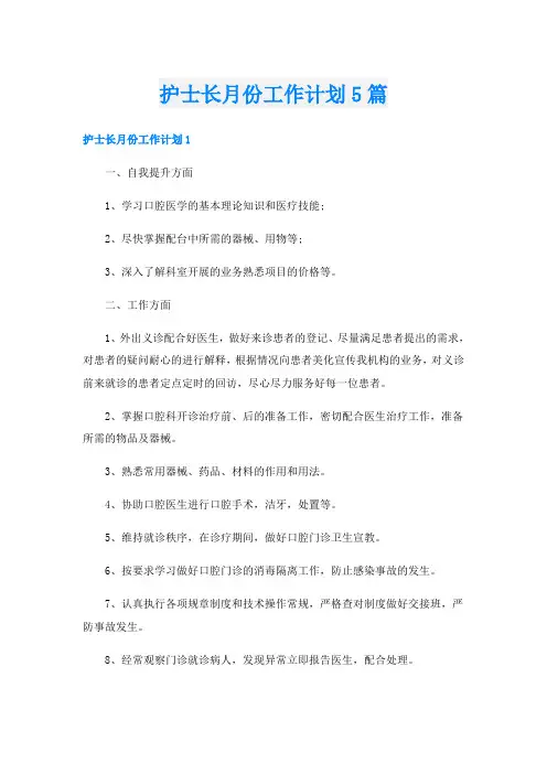 护士长月份工作计划5篇