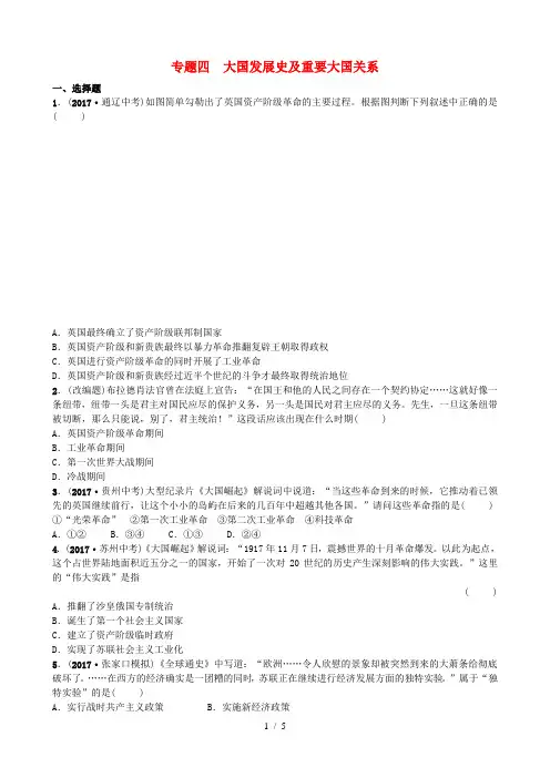 中考历史复习专题四大国发展史及重要大国关系试题