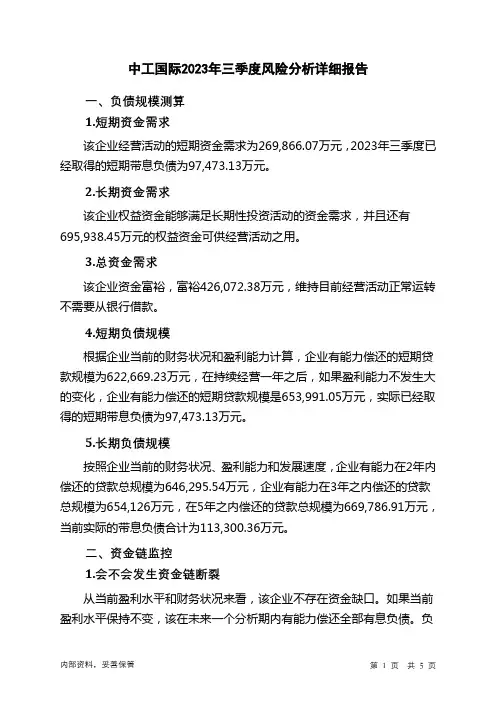 002051中工国际2023年三季度财务风险分析详细报告