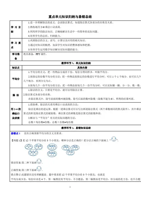 新人教版小学数学二年级下册第二单元重点单元知识归纳与易错总结
