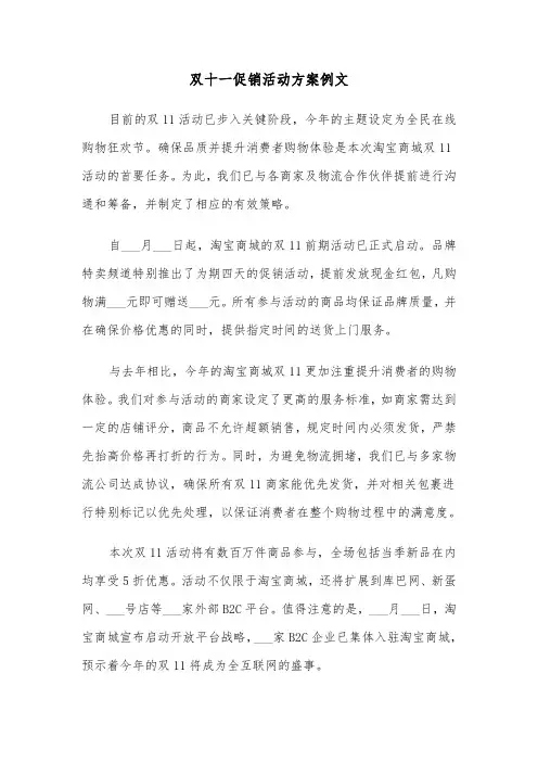 双十一促销活动方案例文（三篇）