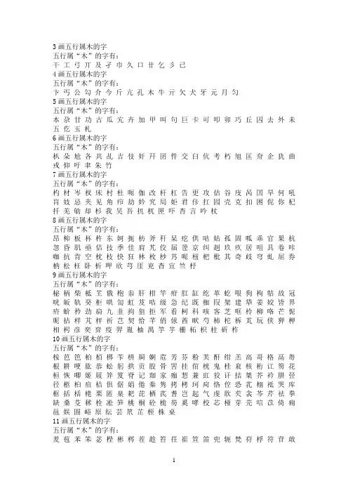 五行属木的汉字大全