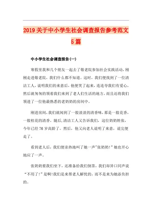 关于中小学生社会调查报告参考范文5篇